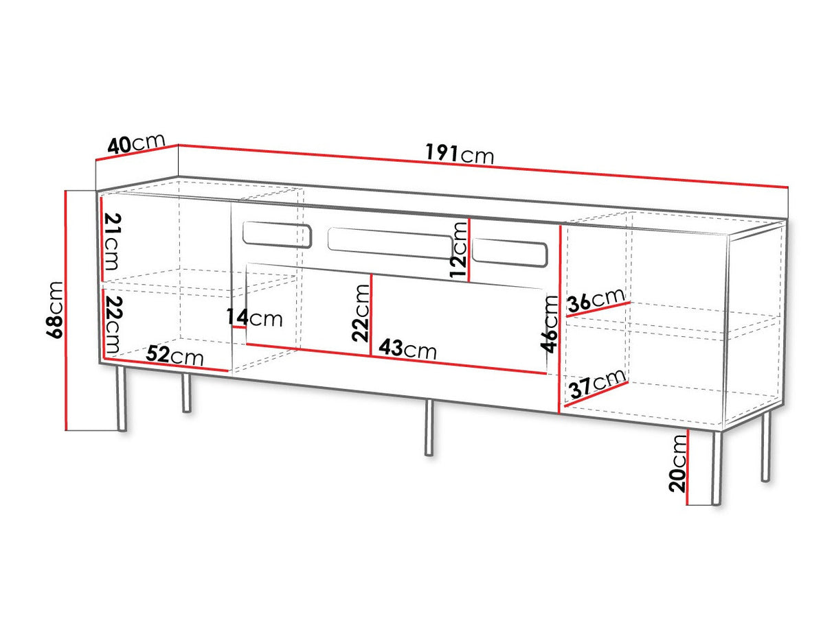 TV-állvány Szafka RTV ART DECO 190 EF + kominek Orzech Warmia/Orzech Warmia Lakierowany Kominek: Czarny