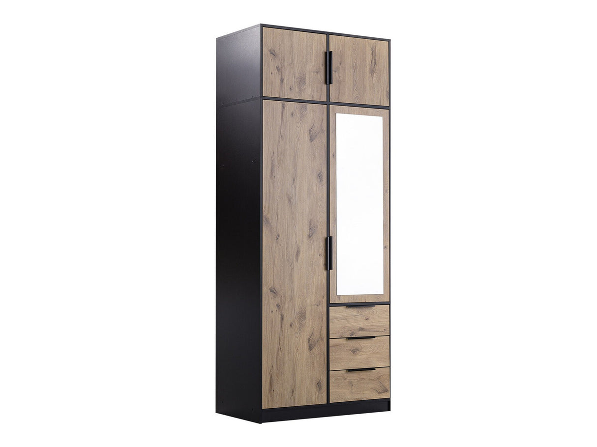Gardróbszekrény Szafa LATI D2 + nadstawka Czarny/Dąb Viking/Lustro
