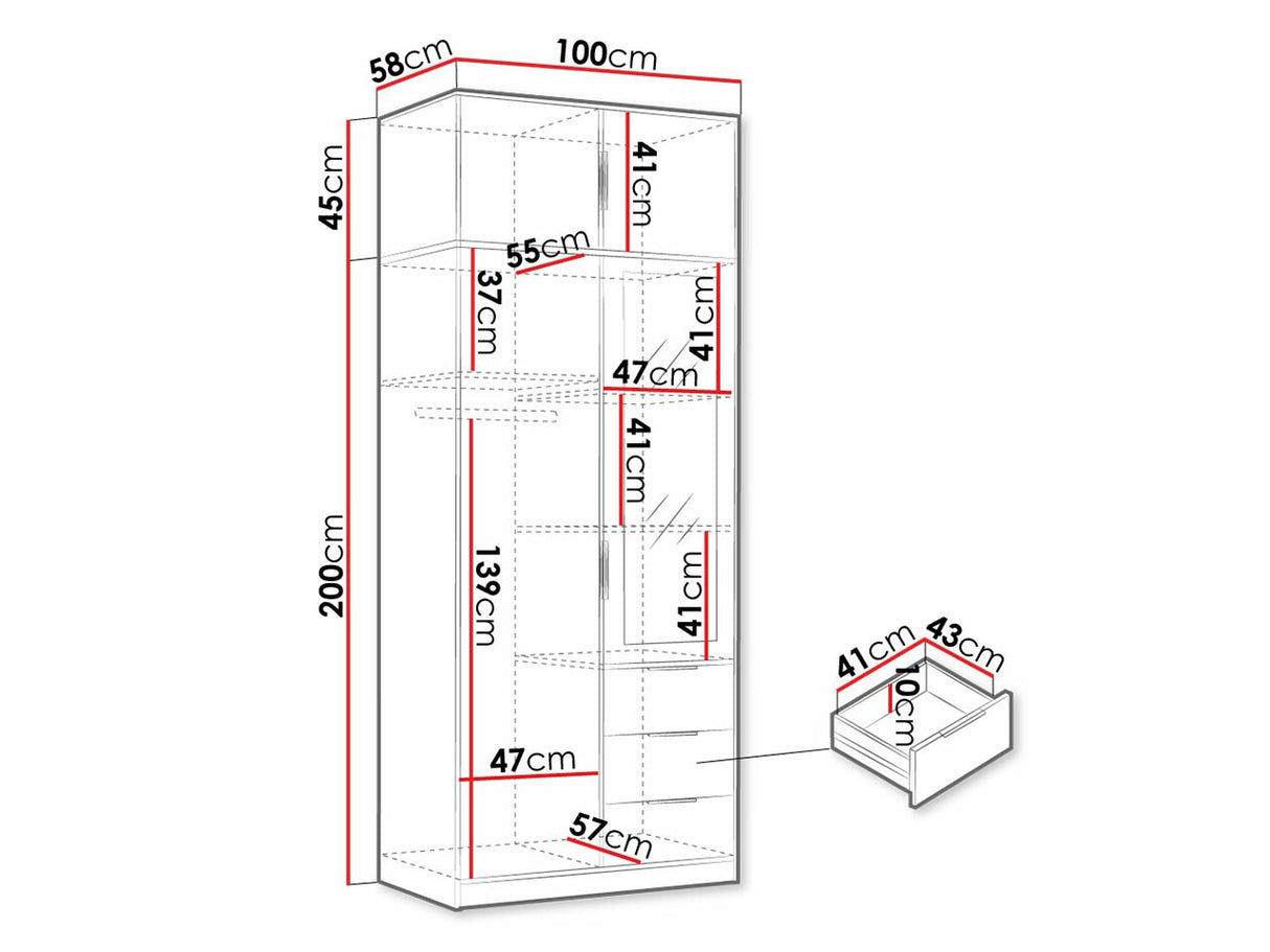 Gardróbszekrény Szafa LATI D2 + nadstawka Czarny/Dąb Viking/Lustro