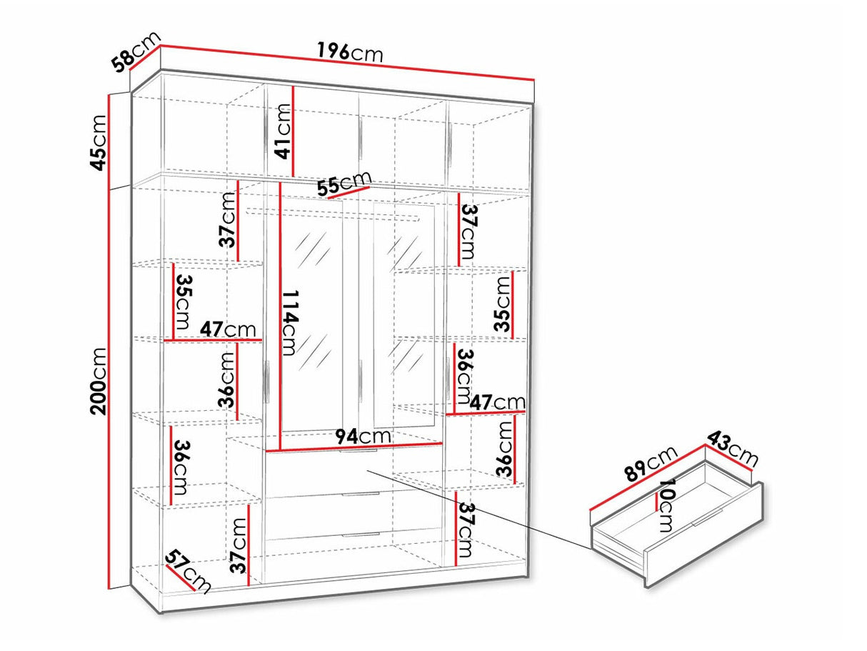 Gardróbszekrény Szafa LATI D4 + nadstawka Czarny/Dąb Viking/Lustro