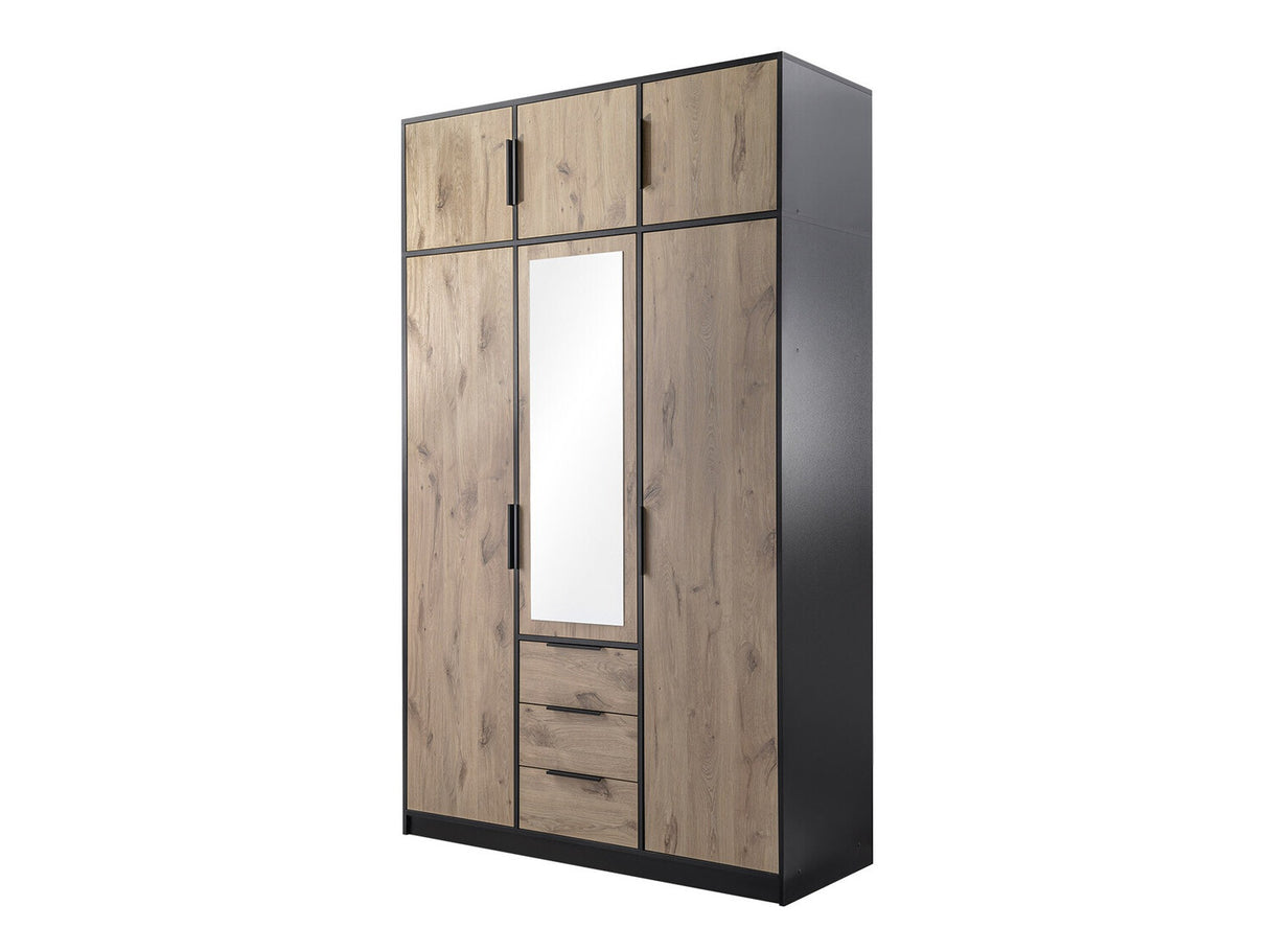 Gardróbszekrény Szafa LATI D3 + nadstawka Czarny/Dąb Viking/Lustro