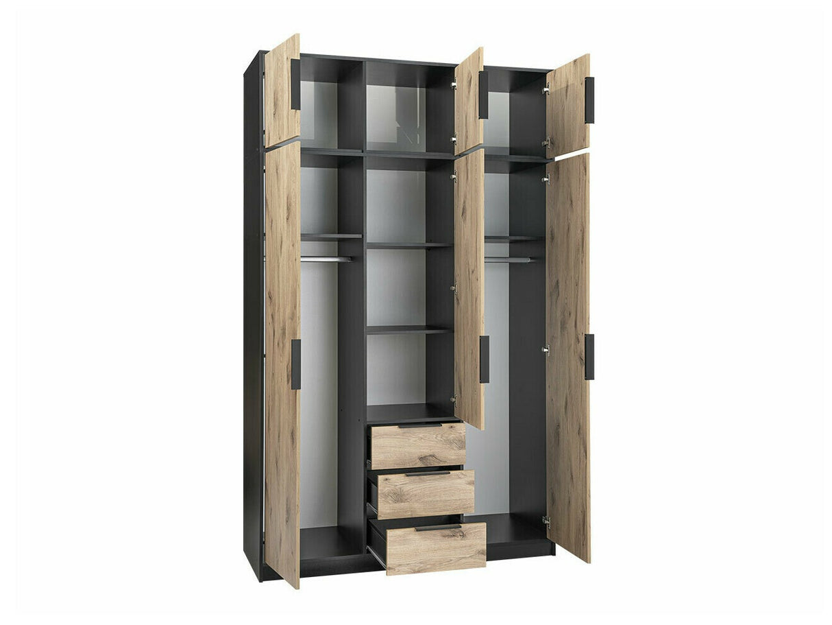 Gardróbszekrény Szafa LATI D3 + nadstawka Czarny/Dąb Viking/Lustro