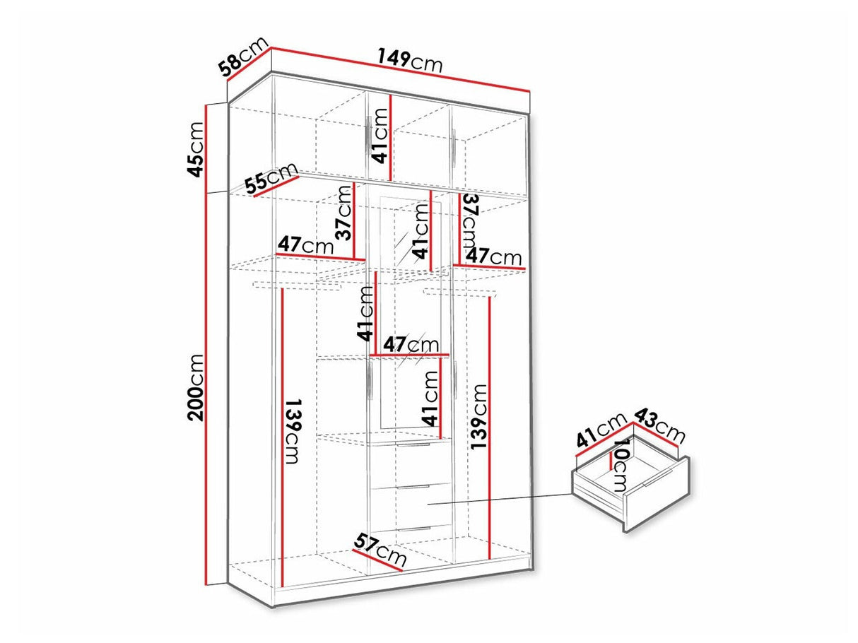 Gardróbszekrény Szafa LATI D3 + nadstawka Czarny/Dąb Viking/Lustro