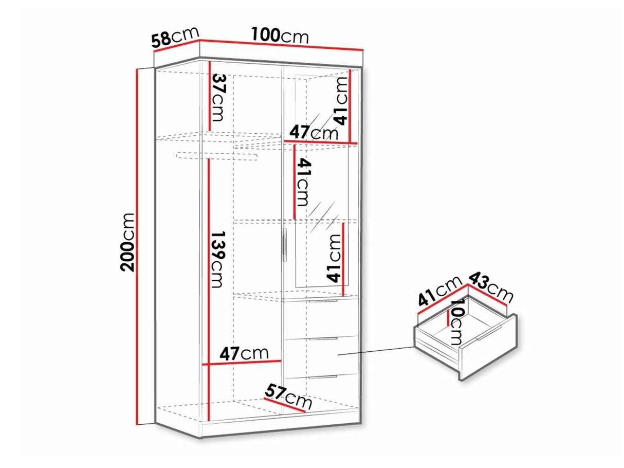 Gardróbszekrény LATI D2 SZAFA CZARNY/DAB VIKING/LUSTRO