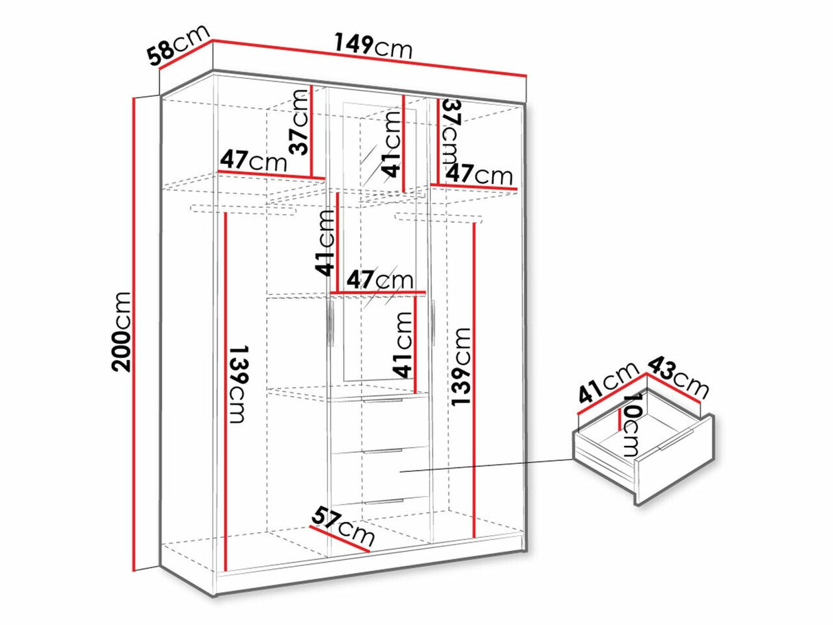 Gardróbszekrény LATI D3 SZAFA CZARNY/DAB VIKING/LUSTRO