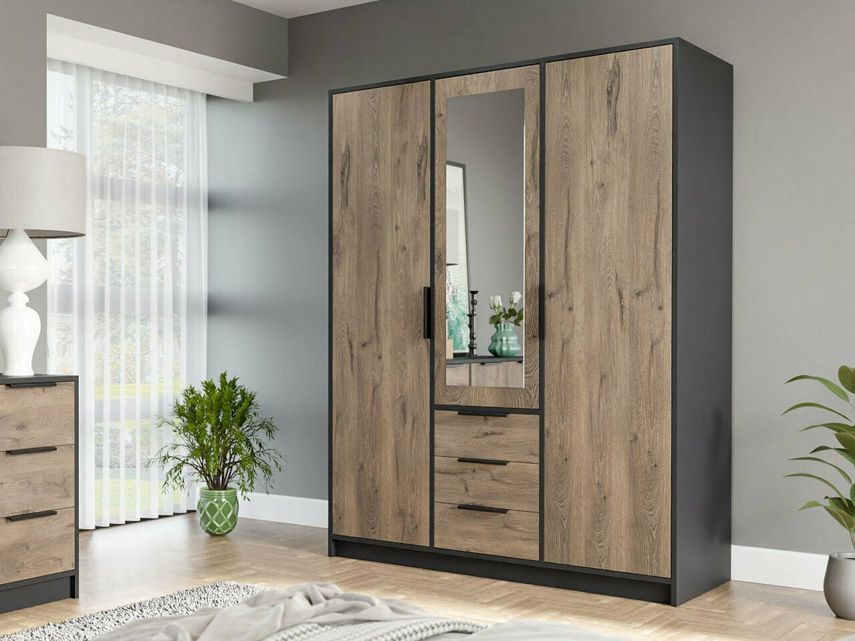Gardróbszekrény LATI D3 SZAFA CZARNY/DAB VIKING/LUSTRO