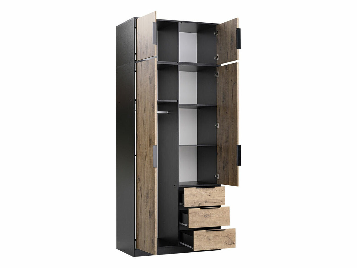 Gardróbszekrény Szafa LATI D2 + nadstawka Czarny/Dąb Viking/Lustro