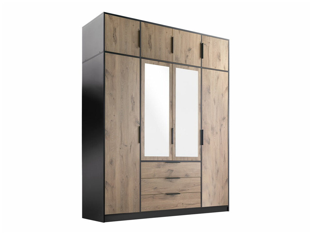 Gardróbszekrény Szafa LATI D4 + nadstawka Czarny/Dąb Viking/Lustro