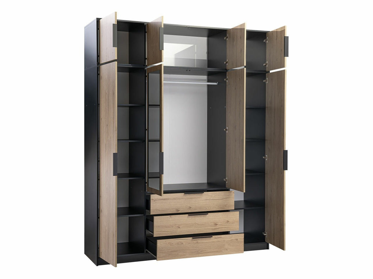 Gardróbszekrény Szafa LATI D4 + nadstawka Czarny/Dąb Viking/Lustro