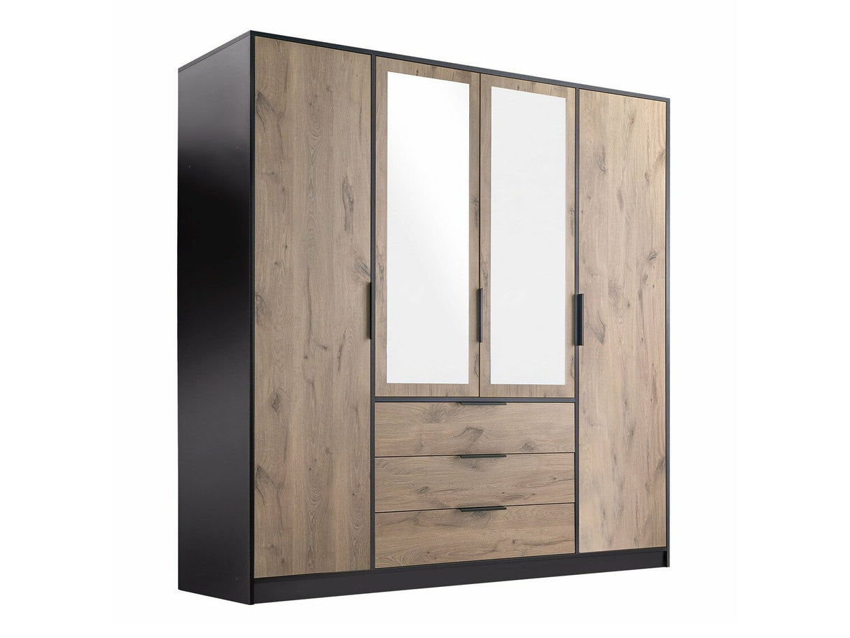 Gardróbszekrény Szafa LATI D4 + nadstawka Czarny/Dąb Viking/Lustro