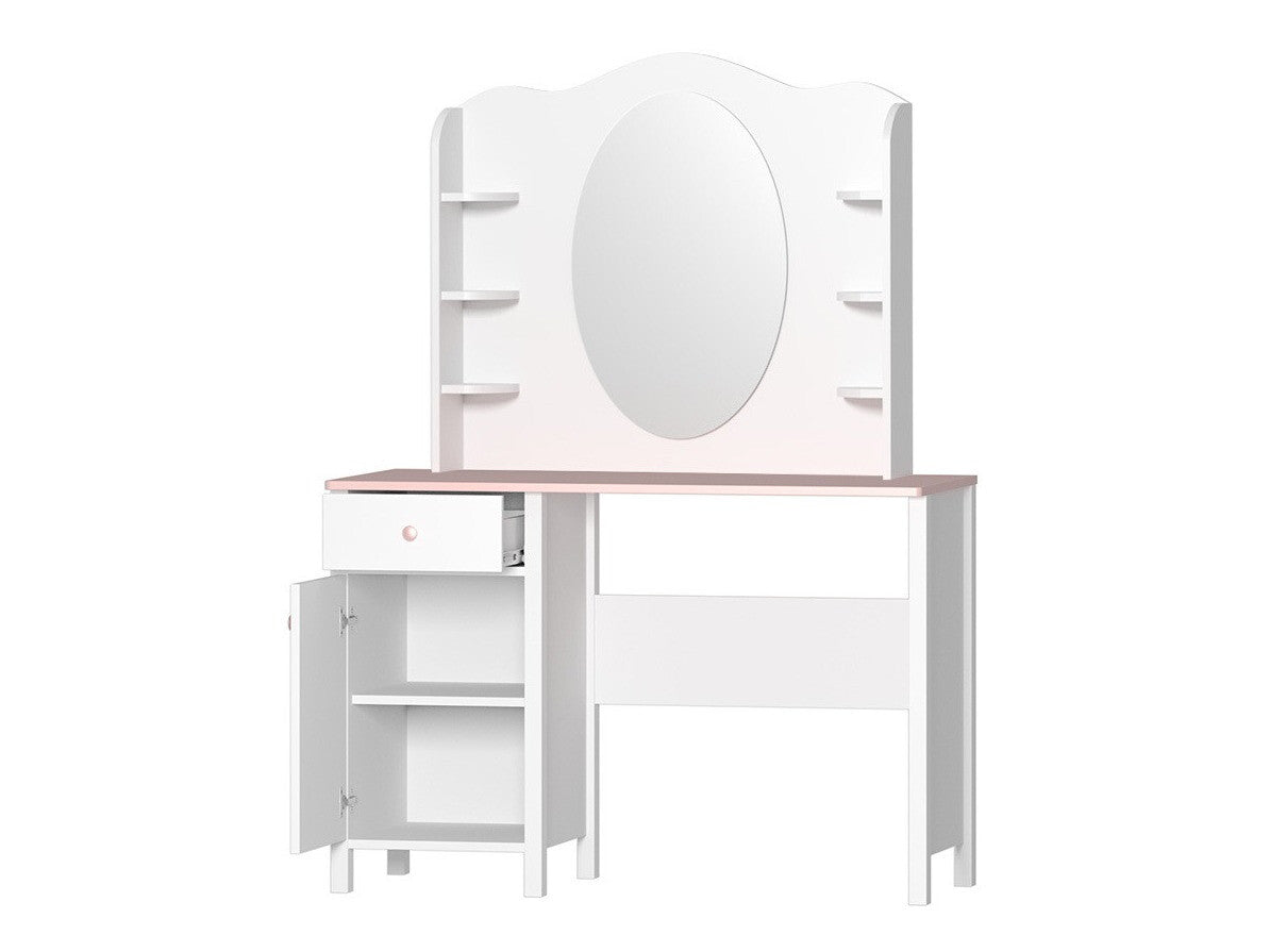 Fésülködő asztal Biurko LUNA LN-03 1D1S + Nadstawka LUNA LN-06 Biały / Róż + Biały Nadstawka LUNA 06 5902928146288