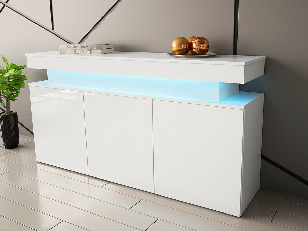 Szekrény 3D 160 GLOSSA + LED (Lestirola), Szín: Fehér + Fényes fehér