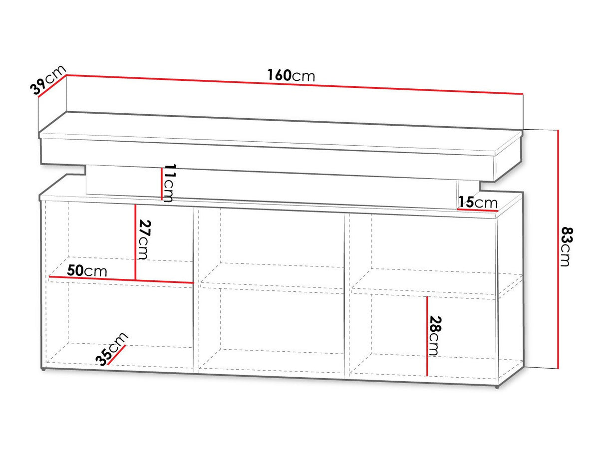 Szekrény 3D 160 GLOSSA + LED (Lestirola), Szín: Fekete + Fényes fekete