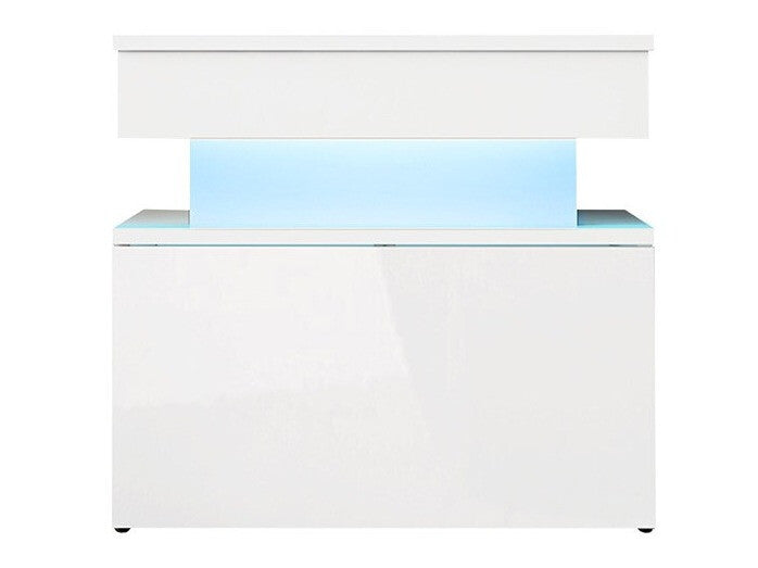 Éjjeliszekrény Stolik nemcny 1S GLOSSA +LED, Szín: Fehér + Fényes fehér