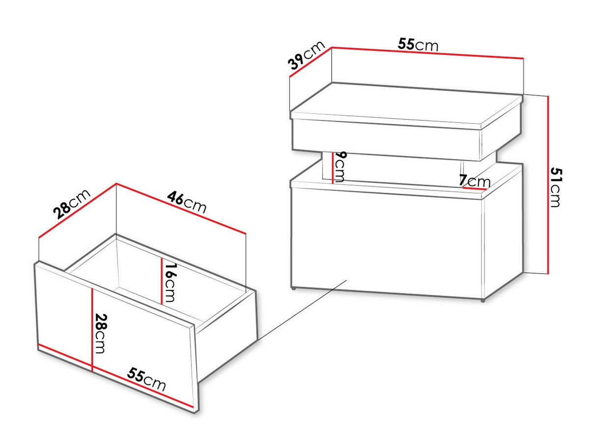Éjjeliszekrény Stolik nemcny 1S GLOSSA +LED, Szín: Fehér + Fényes fehér