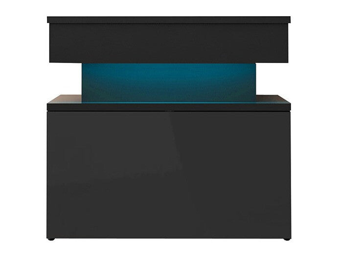 Éjjeliszekrény Stolik nemcny 1S GLOSSA +LED, Szín: Fekete + Fényes fekete