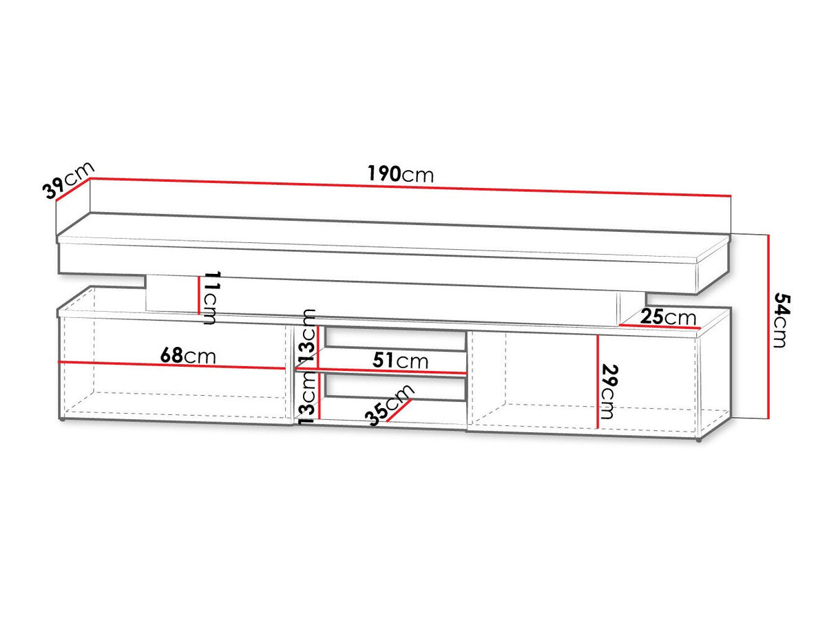 TV-állvány Szafka RTV 2D 190 GLOSSA + LED, Szín: Fehér + Fényes fehér