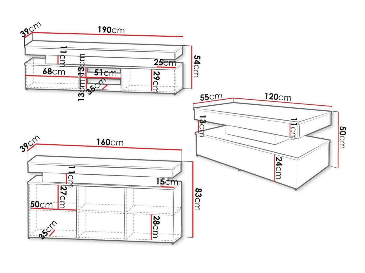 Nappali szett Meble GLOSSA I, Szín: Fehér + Fényes fehér