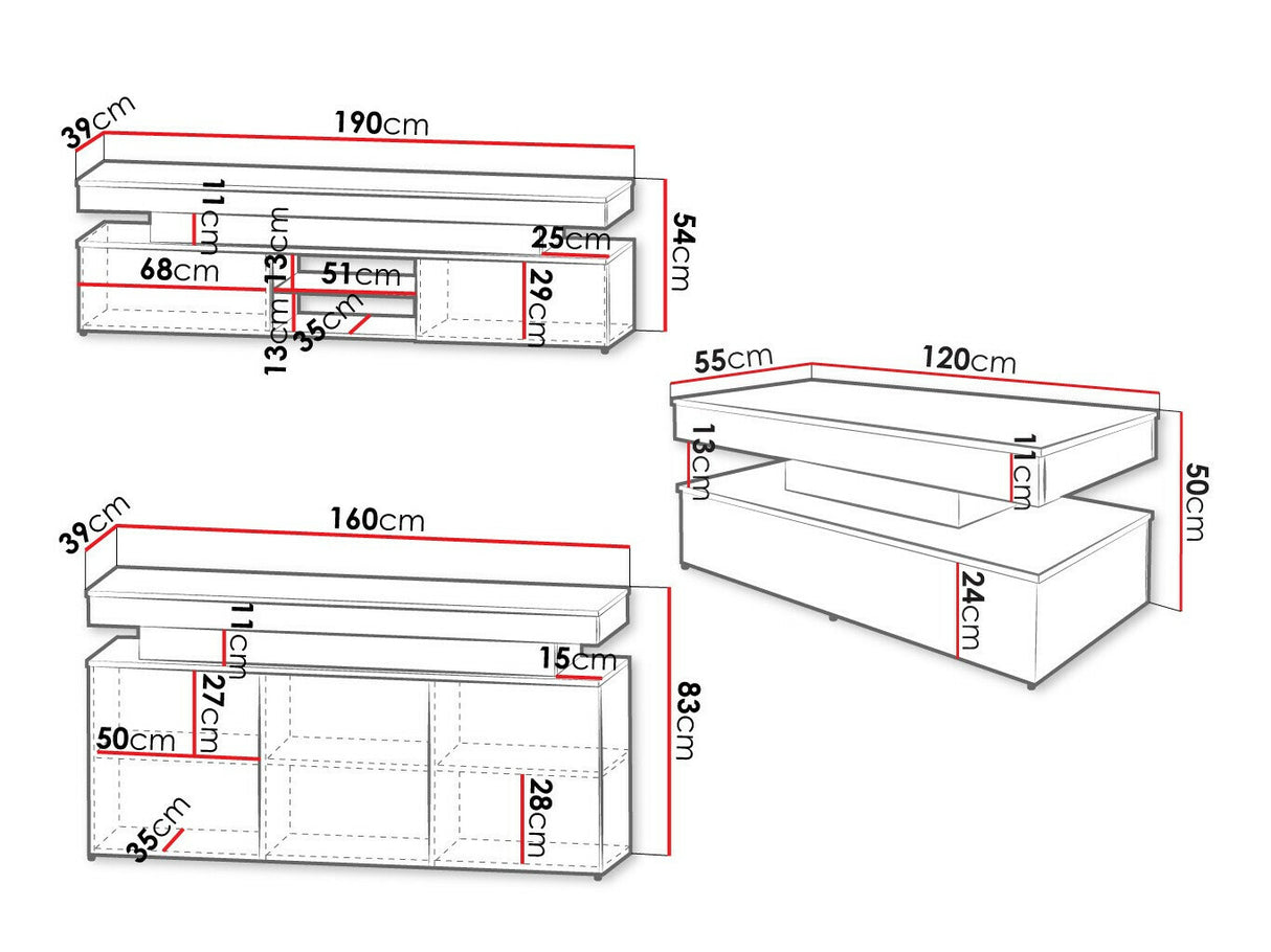 Nappali szett Meble GLOSSA I, Szín: Fekete + Fényes fekete