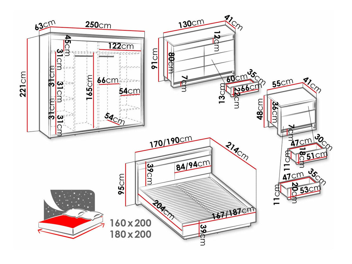 Hálószoba garnitúra QUANT I, Alvó felület mérete: 160 x 200 cm