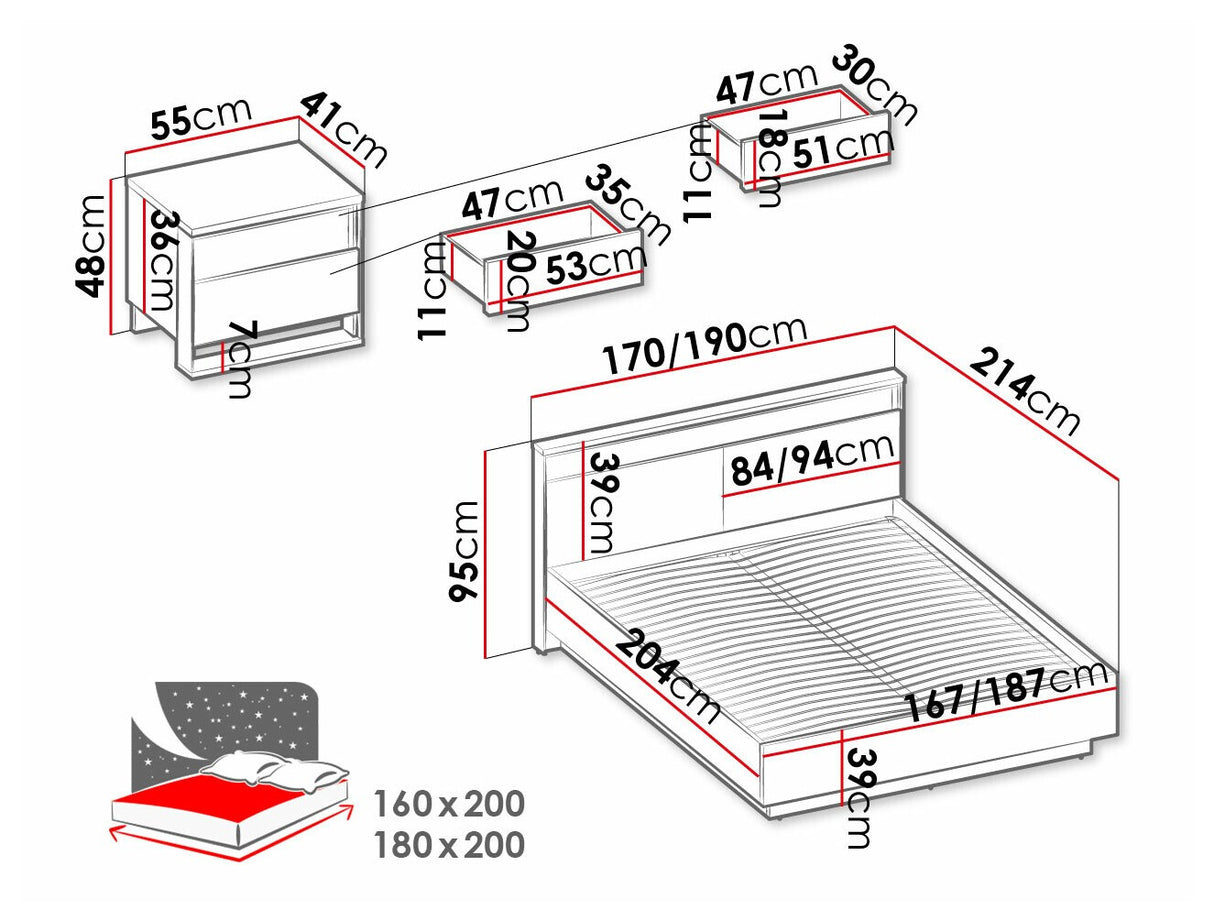Hálószoba garnitúra Sypialnia QUANT V Dąb Artisan / Czarny Rozmiar łóżka, Alvó felület mérete: 180 x 200 cm