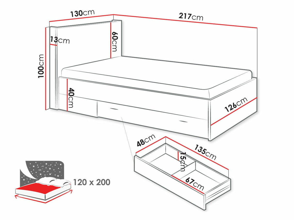 Ágy Qubic QB-11/QB-12, Alvó felület mérete: 120 x 200 cm