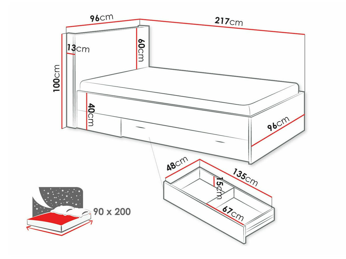 Ágy Qubic QB-11/QB-12, Alvó felület mérete: 90 x 200 cm