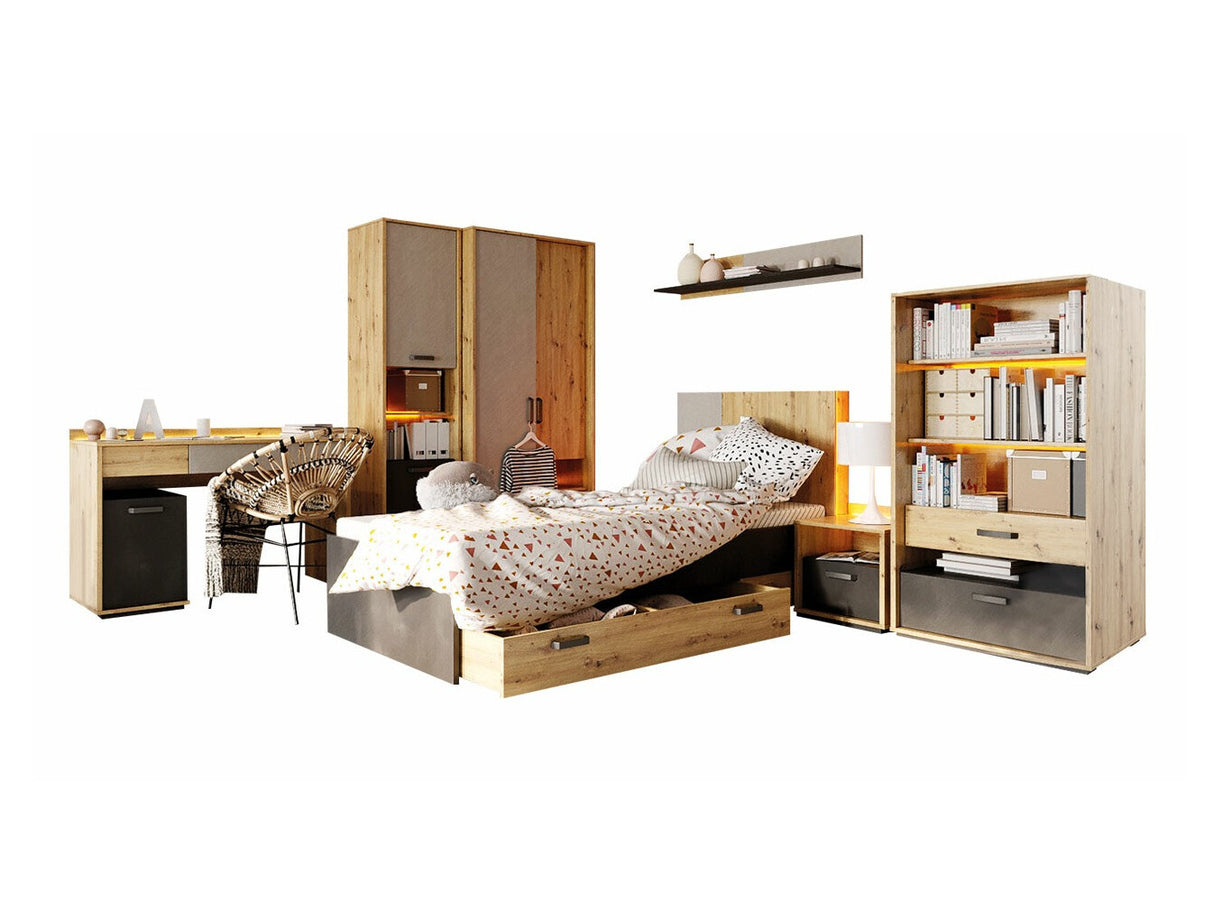 Gyerekszoba garnitúra Meble QUBIC II Dąb Artisan/Raw Acél/Silk Flou 5903211294990