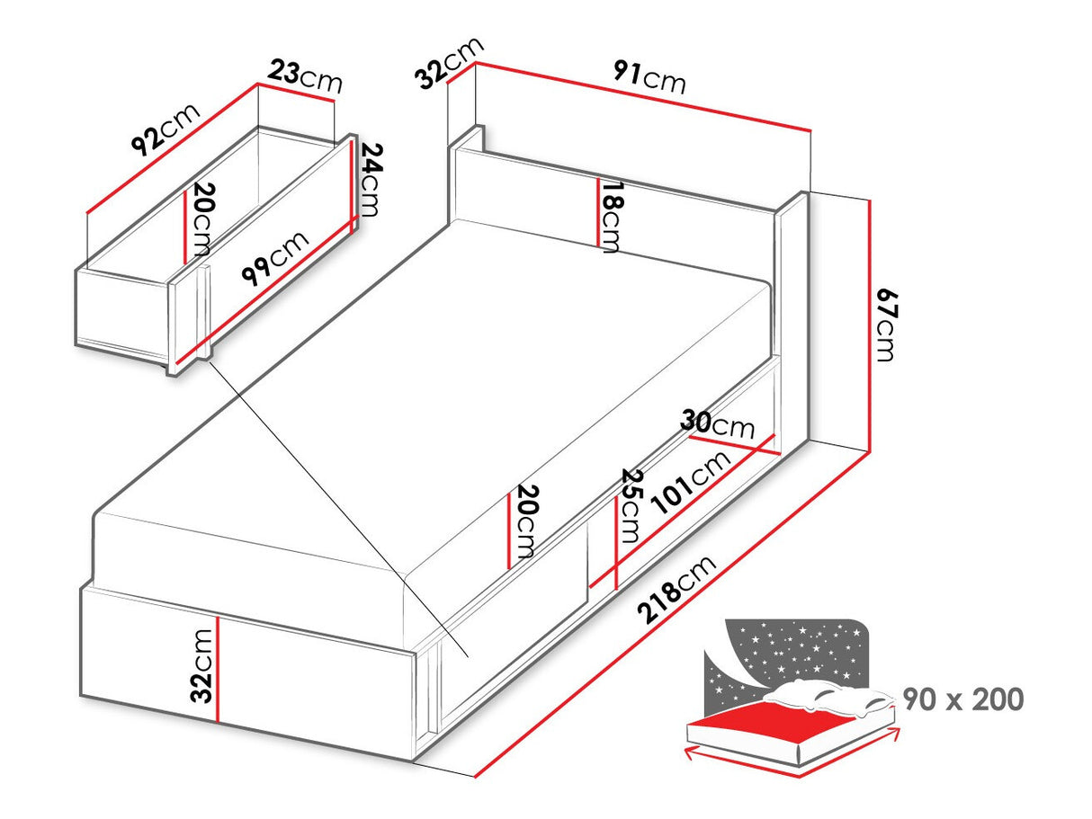 Ágy Imola IM-15L IM15LBG, Ágyneműtartó: Bal oldalon