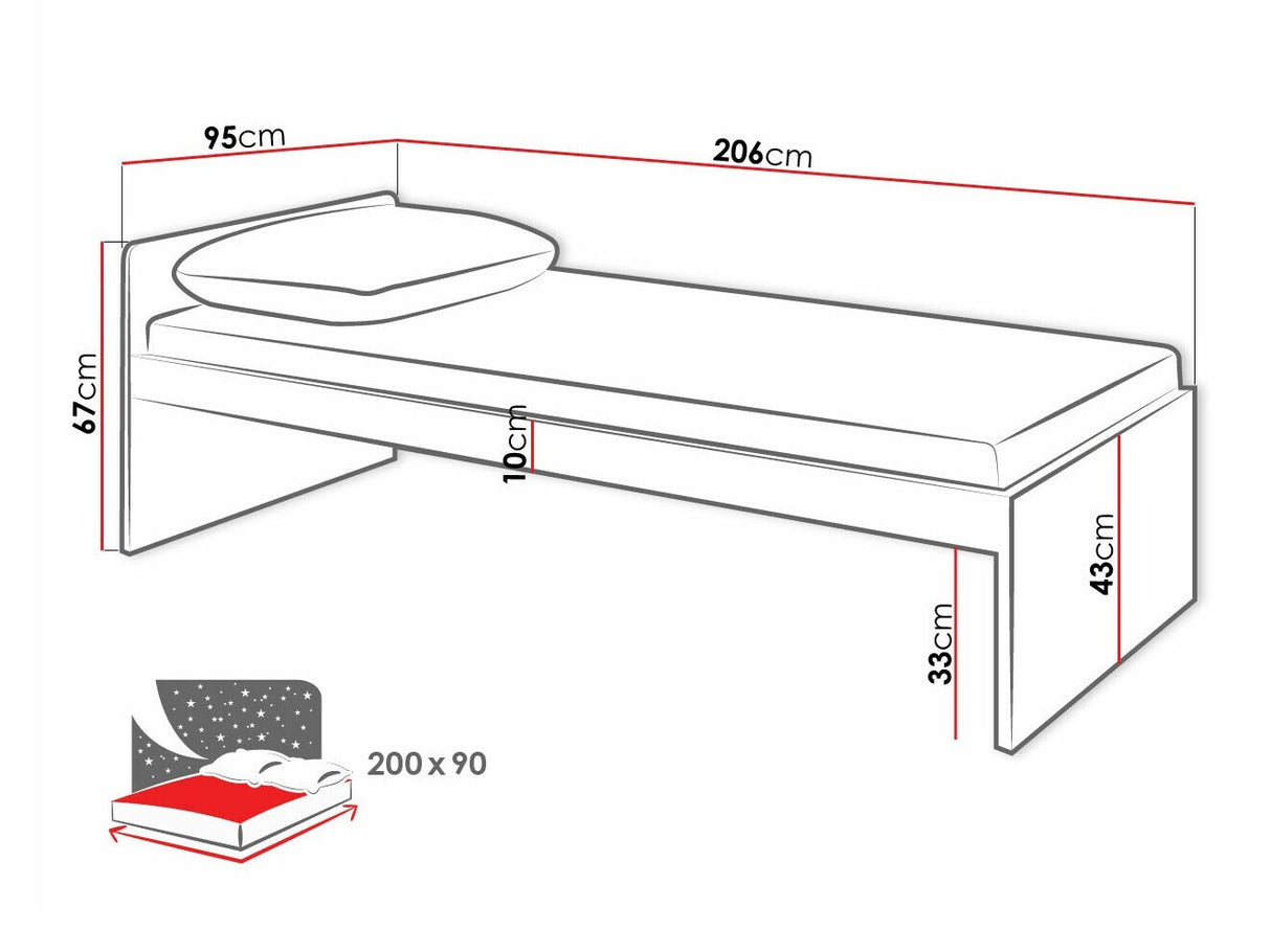 Ágy Łóżko POK PO-13 + PO-14 Grafit / Buk ibsen + Szary jasny + Biały 5902928555639