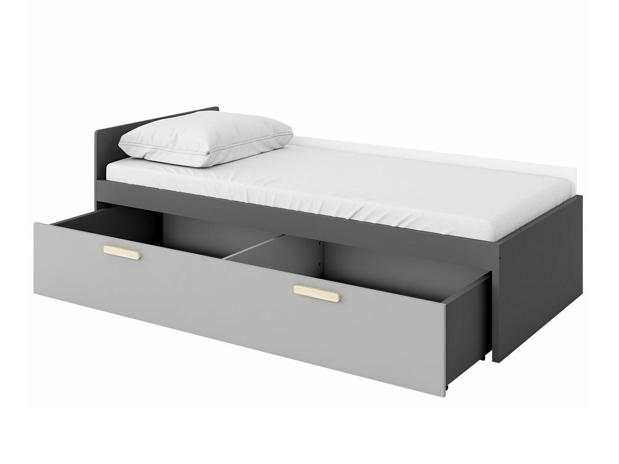 Ágy Łóżko POK PO-13 + PO-15 Grafit / Buk ibsen + Szary jasny + Biały 5902928555653