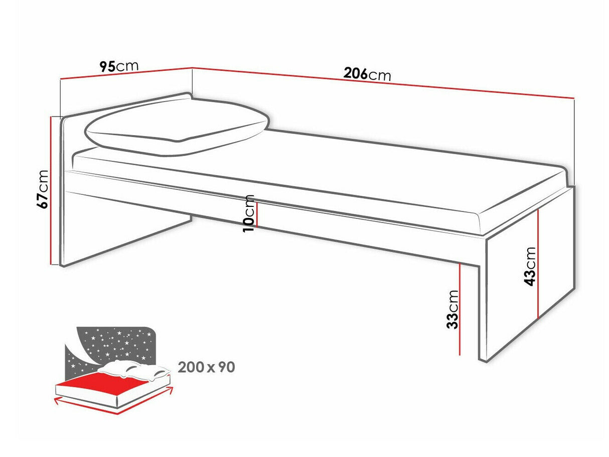 Ágy Łóżko POK PO-13 + PO-15 Grafit / Buk ibsen + Szary jasny + Biały 5902928555653
