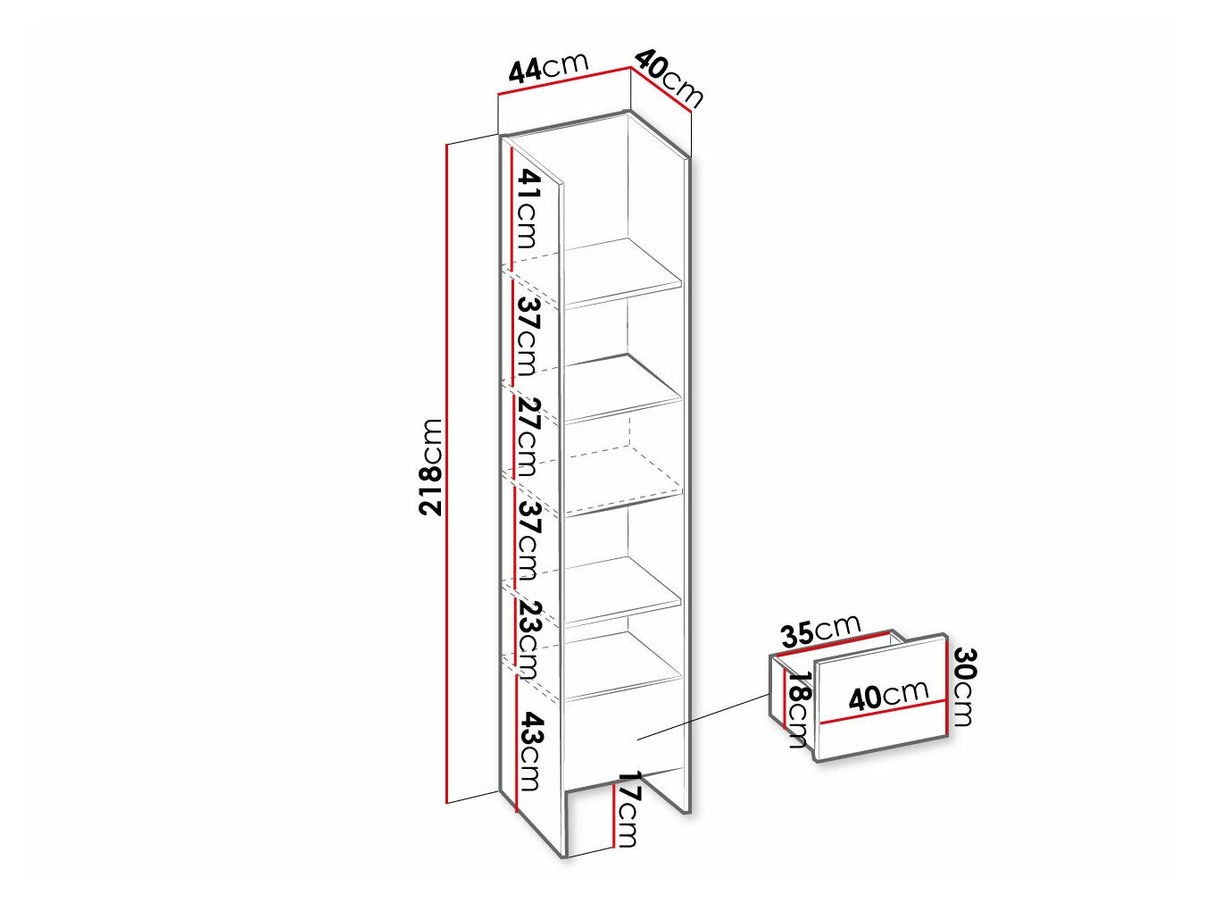 Könyvespolc TEEN FLEX TF-02 TF2SFH - regał 45 1d1s - silk flou/hikora naturalna