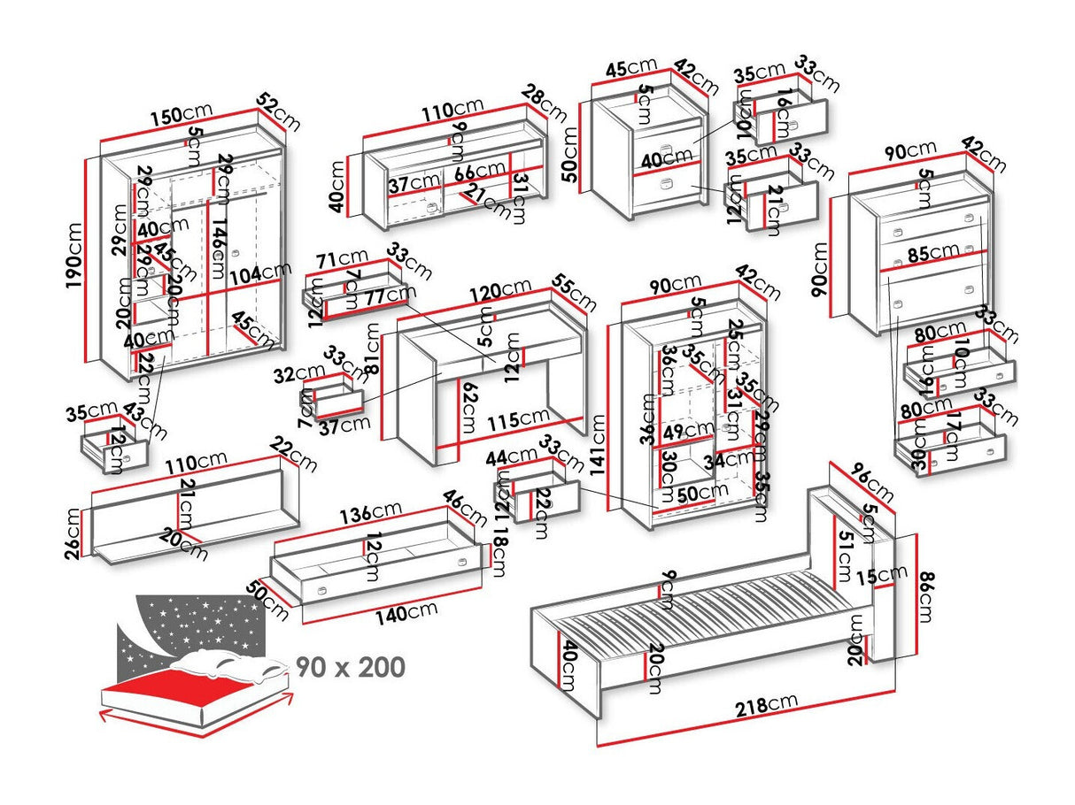 Hálószoba garnitúra Fargo I, Komód: Igen
