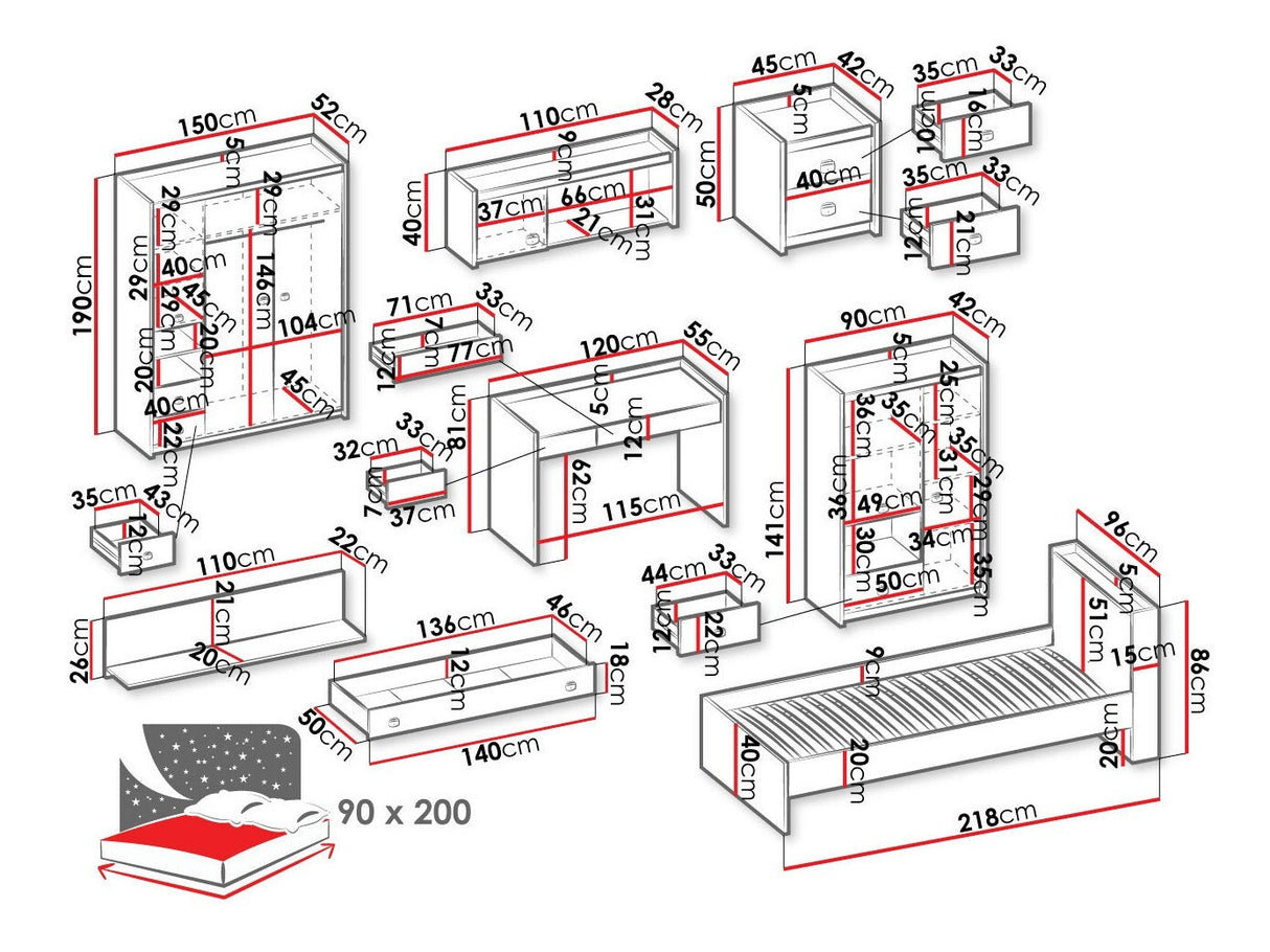 Hálószoba garnitúra Fargo II, Komód: Nem