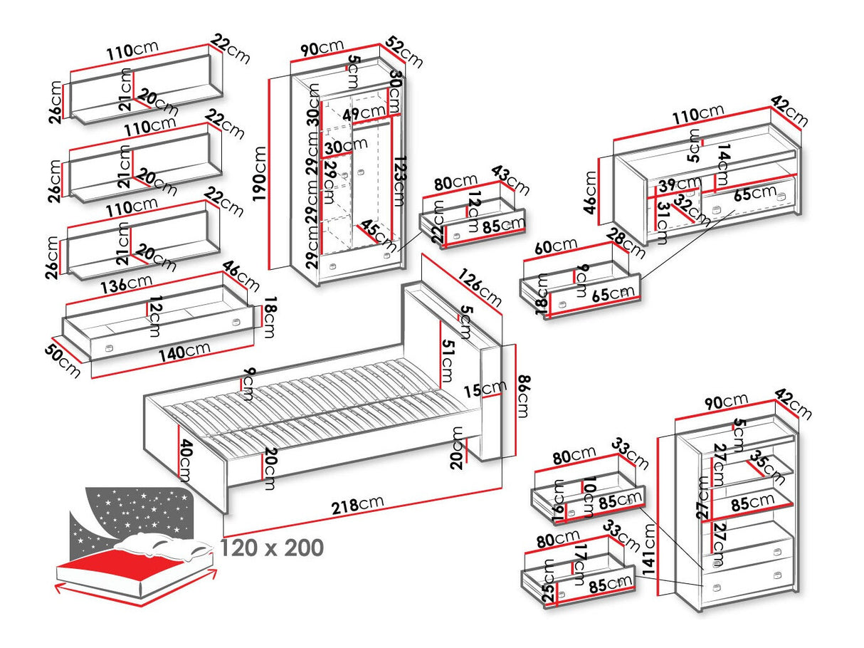 Hálószoba garnitúra Fargo IV, Könyvespolc: Nem