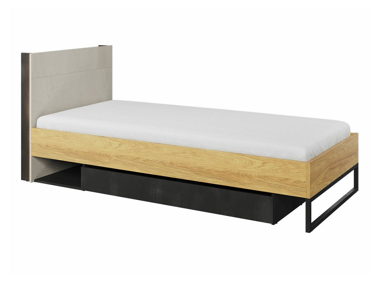 Ágy TEEN FLEX TF-16 TF16SFH - łóżko ze stelażem - hikora naturalna/silk flou/raw acél, Alvó felület mérete: 90 x 200 cm