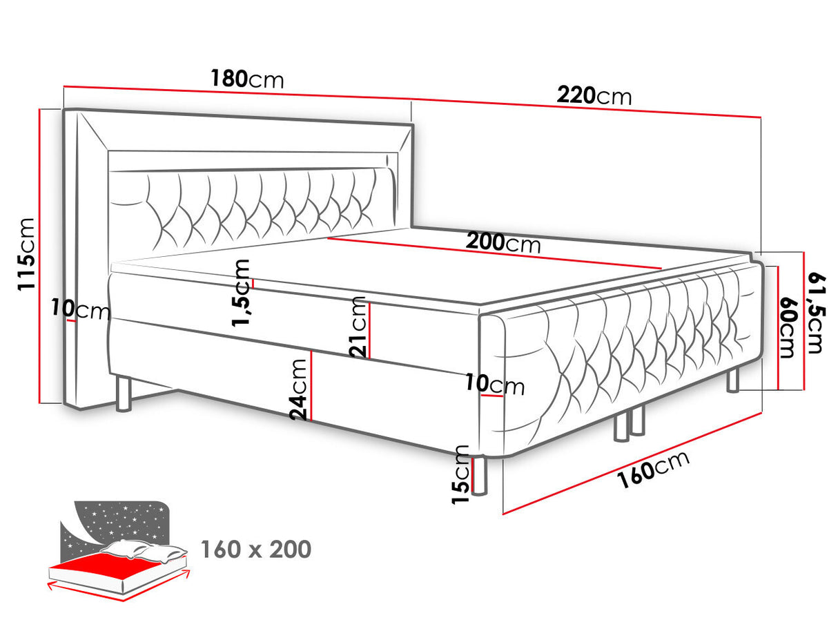 Kontinentális ágy Arona II, Alvó felület mérete: 160 x 200 cm