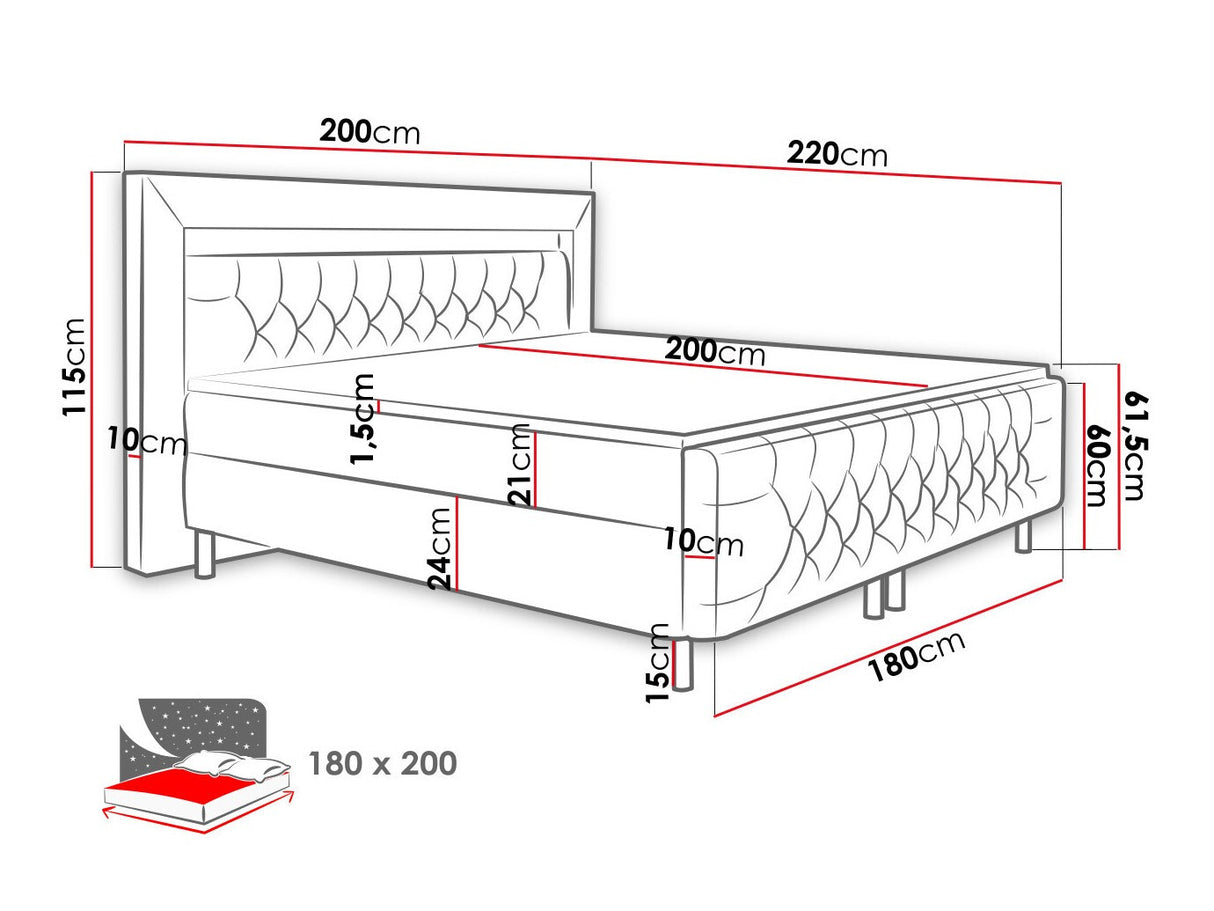 Kontinentális ágy Arona II, Alvó felület mérete: 180 x 200 cm