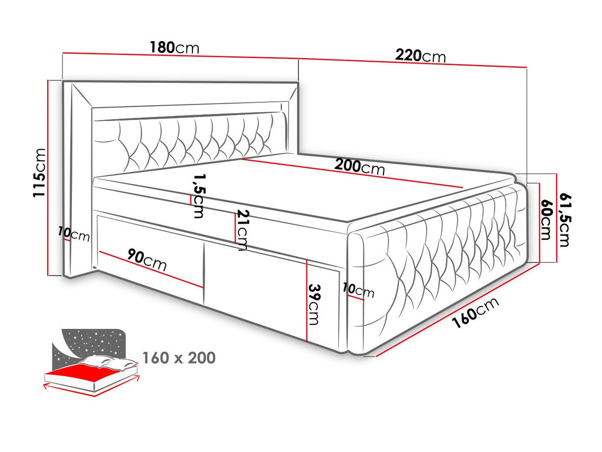 Kontinentális ágy Arona (Burma), Alvó felület mérete: 160 x 200 cm, Fiókok száma: 2 fiókok