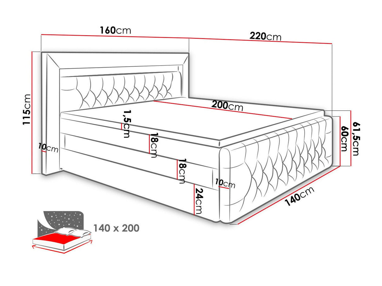 Kontinentális ágy Arona LUX, Alvó felület mérete: 140 x 200 cm