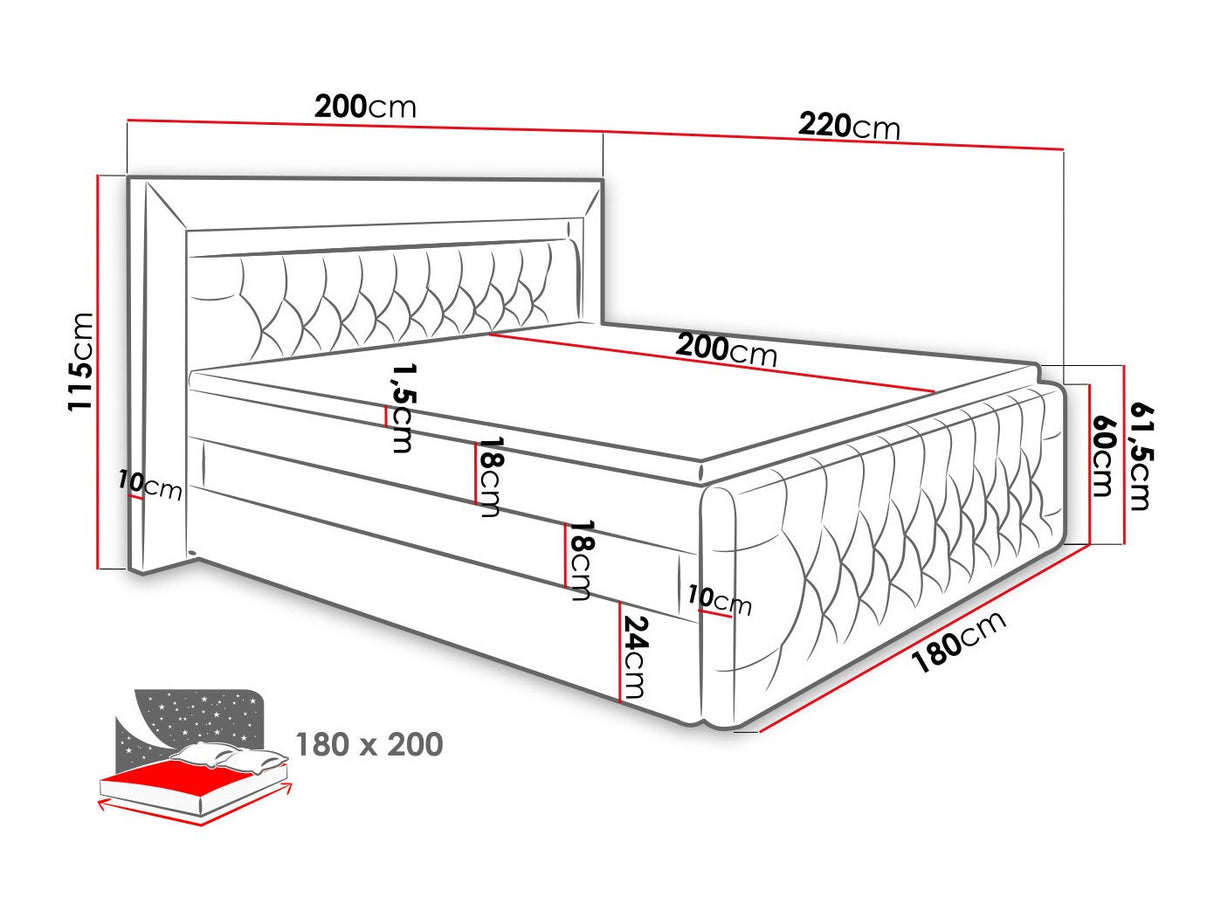 Kontinentális ágy Arona LUX, Alvó felület mérete: 180 x 200 cm