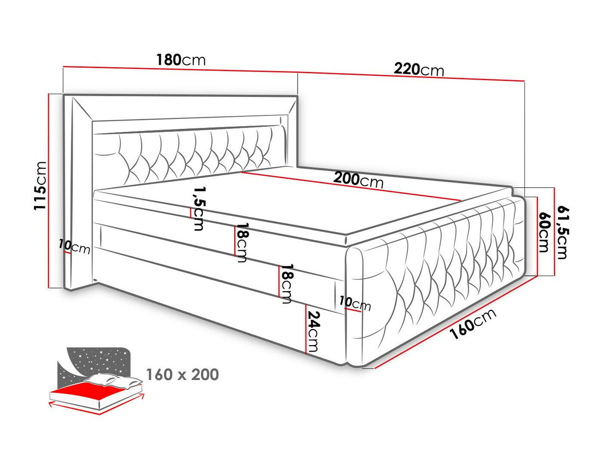 Kontinentális ágy Arona LUX, Alvó felület mérete: 160 x 200 cm