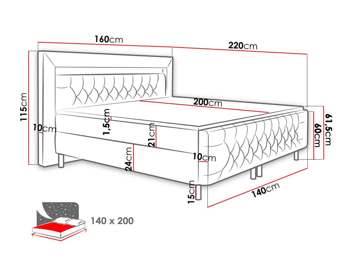 Kontinentális ágy Arona I, Alvó felület mérete: 140 x 200 cm