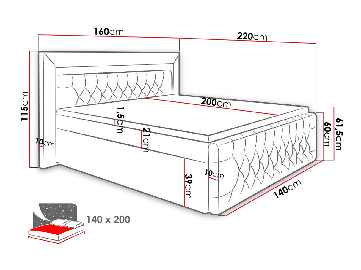 Kontinentális ágy Arona, Alvó felület mérete: 140 x 200 cm