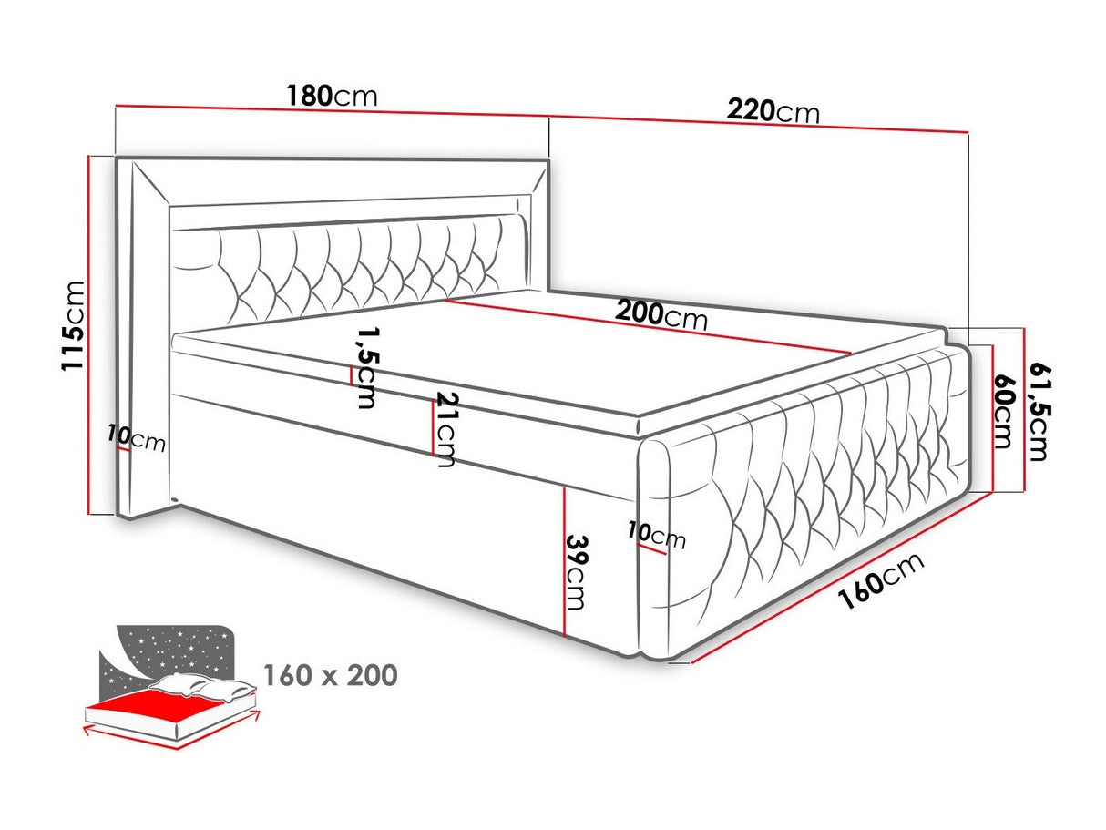 Kontinentális ágy Arona, Alvó felület mérete: 160 x 200 cm