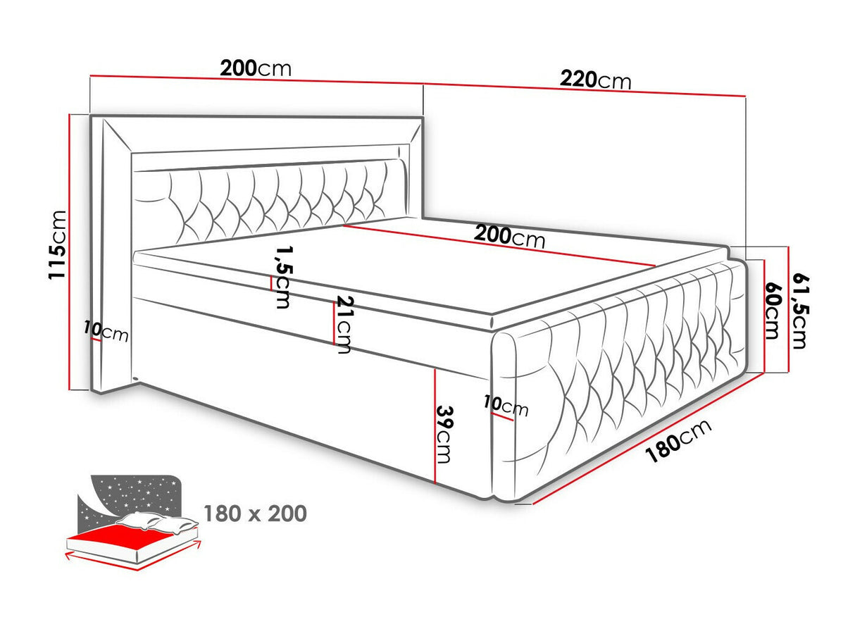 Kontinentális ágy Arona, Alvó felület mérete: 180 x 200 cm