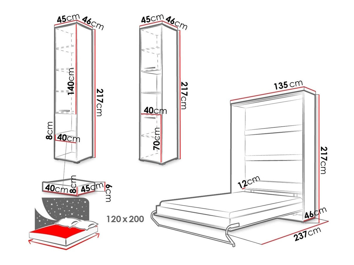 Bútorkészlet Concept Pro I, Szín: Fényes fehér + Fehér, Alvó felület mérete: 120 x 200 cm