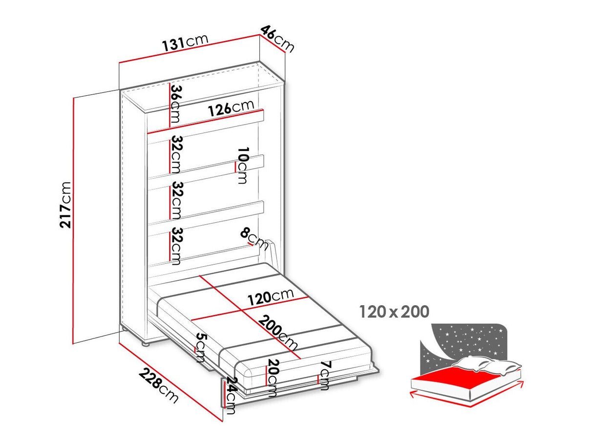 Szekrényágy Półkotapczan pionemwy CONCEPT JUNIOR CJ-02, Alvó felület mérete: 120 x 200 cm, Led világítás: Nem