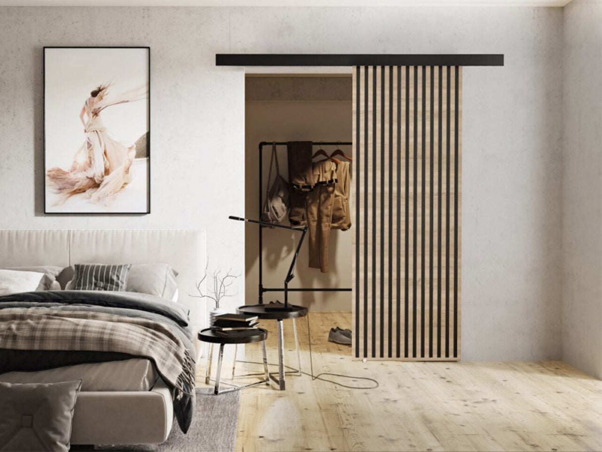 Tolóajtók Drzwi BELMO 70 + samodomykacz, Szín: Sonoma tölgy + Fekete